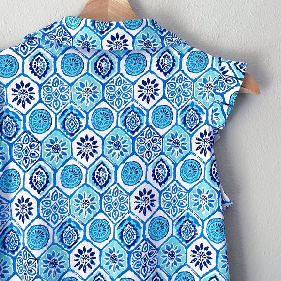 Ibkul Terra Print Sleeveless Ruffle Dress Size XS Seafoam Blue Mandala UPF 50+ - Picture 9 of 12